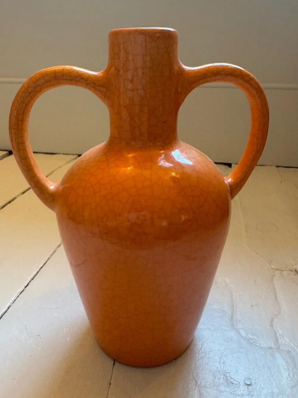 Orange Double-Handled Ceramic Vase